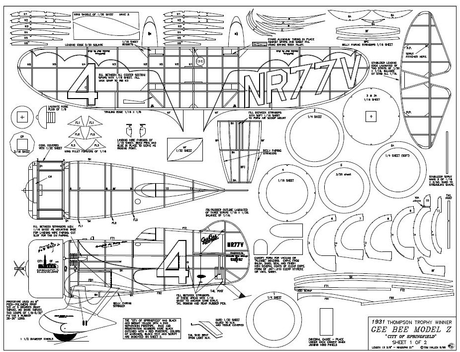 UC Gee Bee Z Super Sportster 30½" Scale for .19-.29 Model Airplane Plans 
