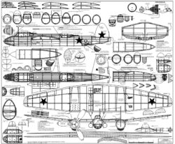 Tupolev Tu-2S rubber powered twin WWII bomber - 30in wingspan